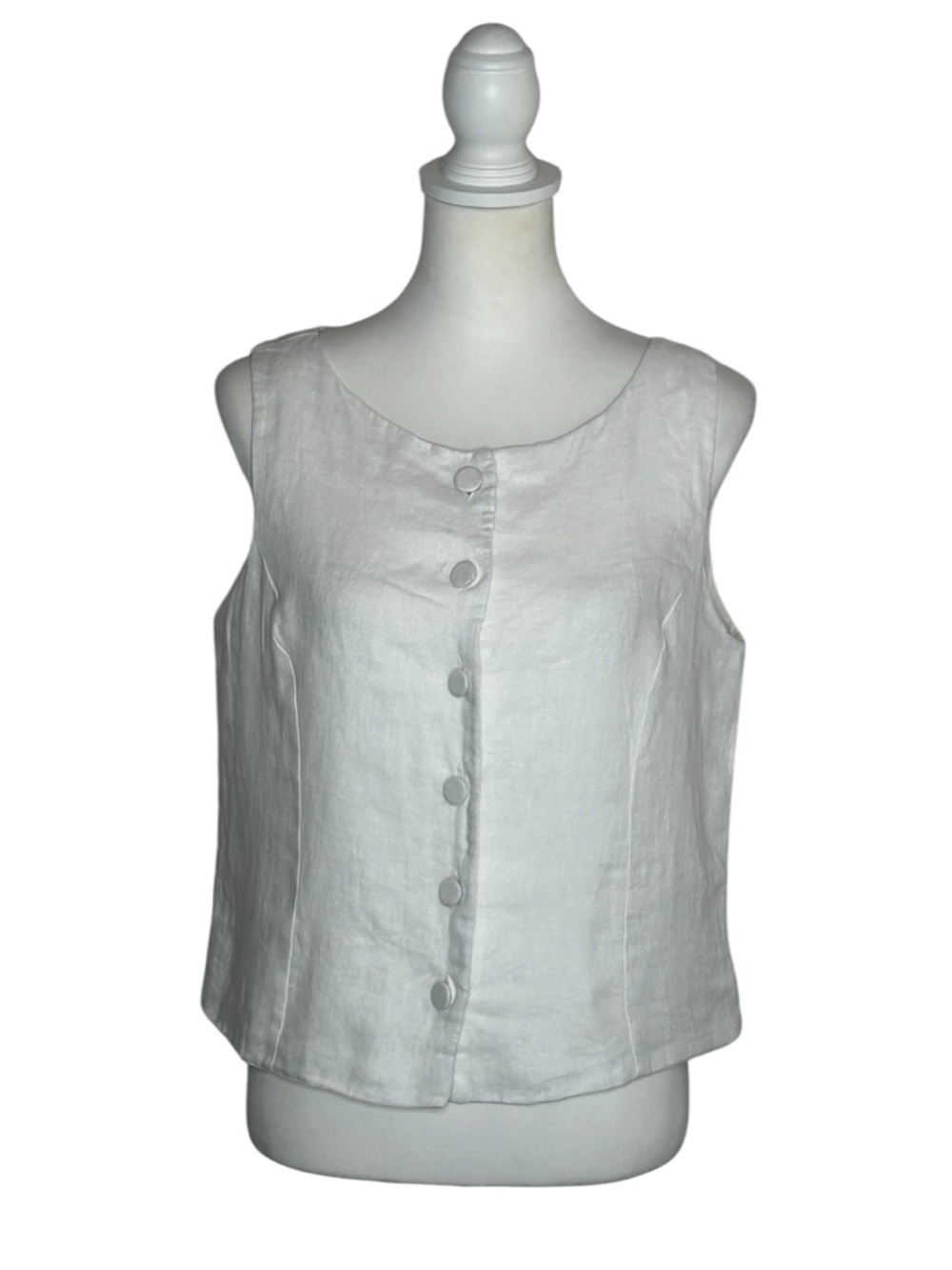 Joie NWT White 100% Linen Button-Front Sleeveless Vest Top Sz M Coastal Grandma